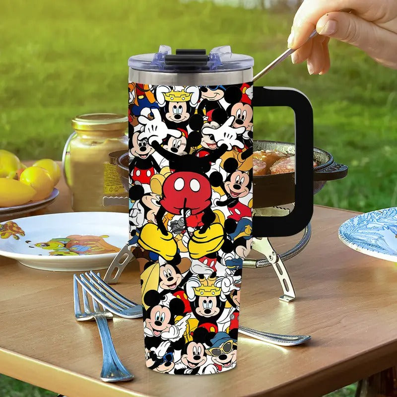 1pc Disney Mickey Mouse 40oz Stainless Steel Tumbler with Lid & Straw, Insulated for Hot & Cold Drinks, BPA-Free, Vibrant Mickey Illustrations, Perfect for Camping, Sports, Car Use