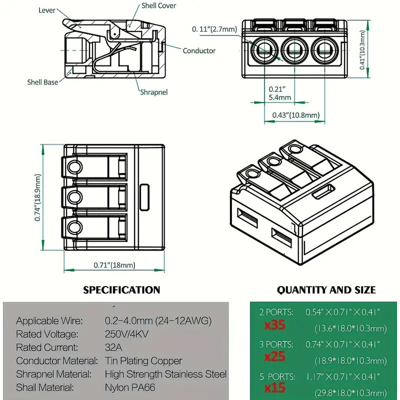 A Box Of 75 Electrical Quick Connectors, Including Lever Wire Nuts for DIY Connections (28-12 AWG), Push-in Terminal Connectors with 2/3/4 Ports, Insertable Terminal Boards