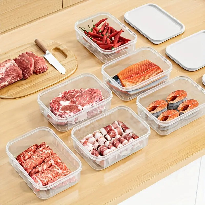 6pcs 1500ml/ 52oz Refrigerator Frozen Meat Storage Box, Multi-purpose Reusable Sub-Packaging Freshness Box, Multifunctional Food Storage Container, Soft Seal Cover, Suitable for Meat, Fruits and Vegetables,