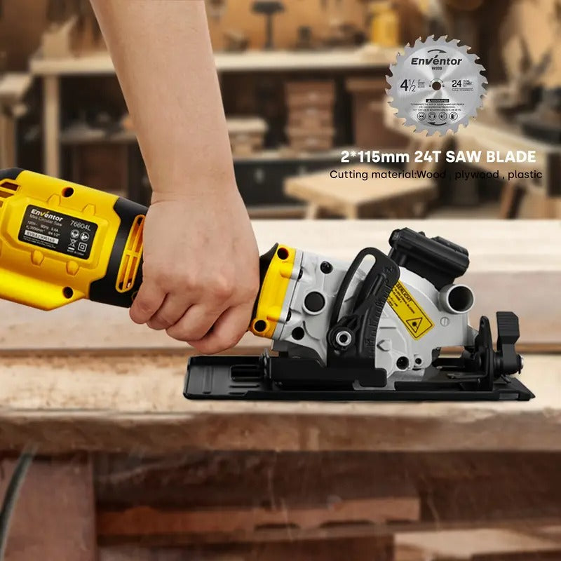 Mini Circular Saw, ENVENTOR 5.8A Compact Circular Saw With Laser Guide, Mini Saw 6 Saw Blades, Max Cutting Depth 1-11/16"(90°), 1-1/8"(45°), Ideal For Soft Metal, Wood, Tile, Drywall, And Plastic Cuts