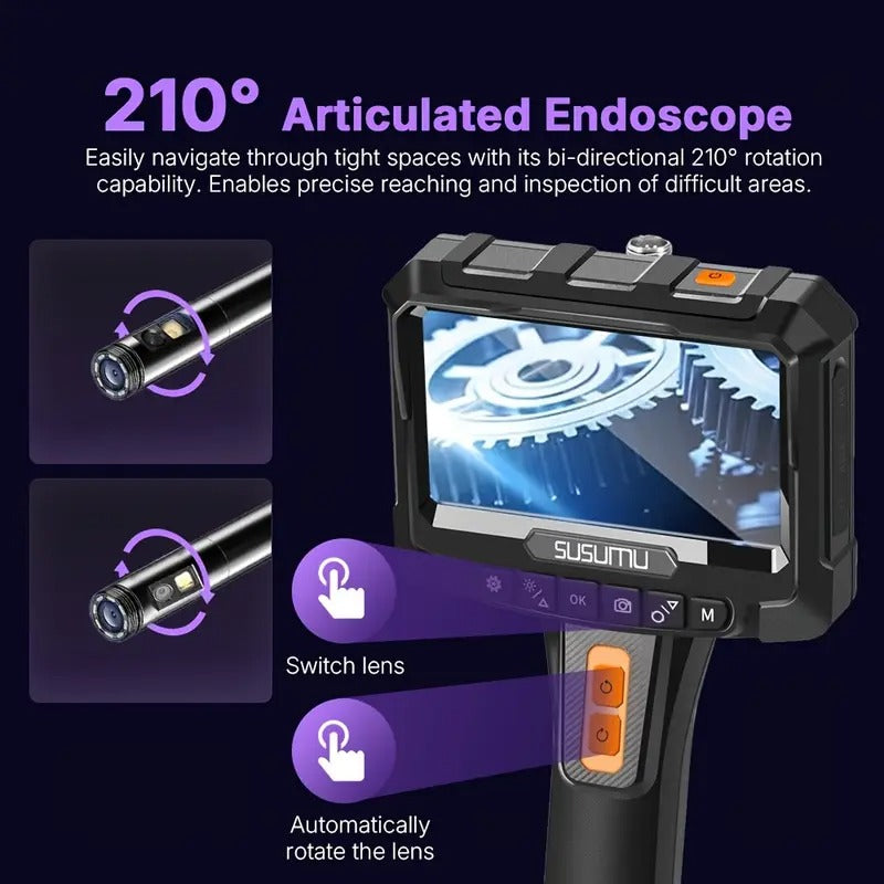 2-Way Dual Head 3D Endoscopic Camera with 1080P HD, 4.5" Lightweight Design, Dual Lens for Enhanced Precision & Safety, USB Rechargeable, Ideal for Medical & Industrial Use,