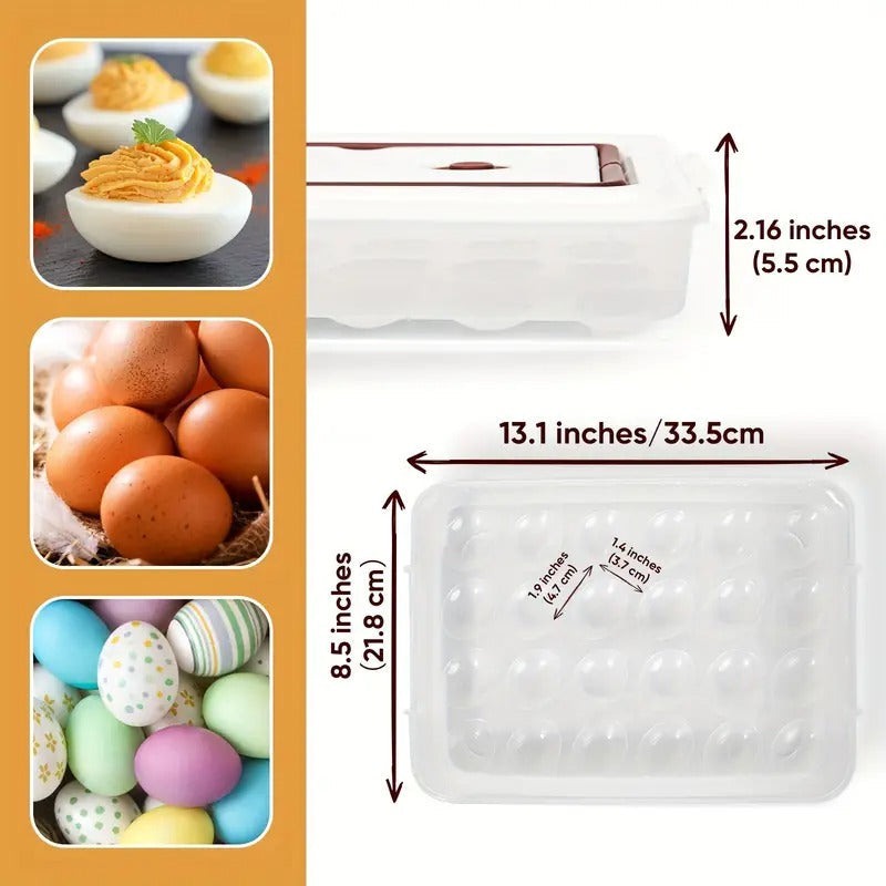 Deviled Egg Containers with Lid (Set of 2), Plastic Devil Egg Carrier for 48 Eggs with Brown Handle, Clear Storage Egg Platter, Portable Fridge Egg Tray, Perfect for Picnic and Party
