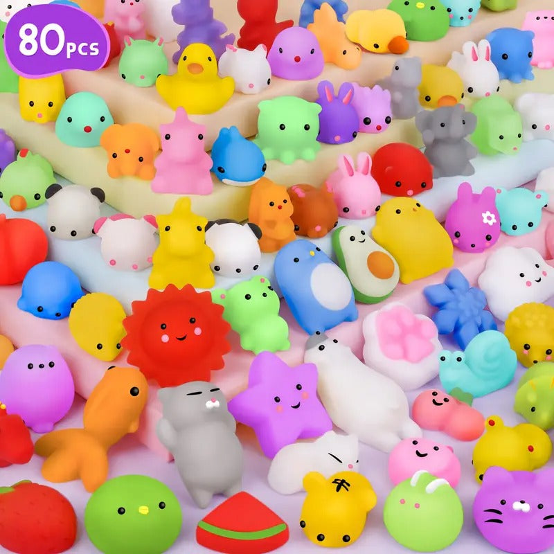 80pcs Mini Animal Squishy Toys - Relax & Party Favors for Youngsters, Assorted Cute Kawaii Designs (Chickens, Ducks, Rabbits, Cats, Dogs), Bright Colors, Perfect for Birthday, Easter Gifts, Classroom Prizes & Goodie Bags