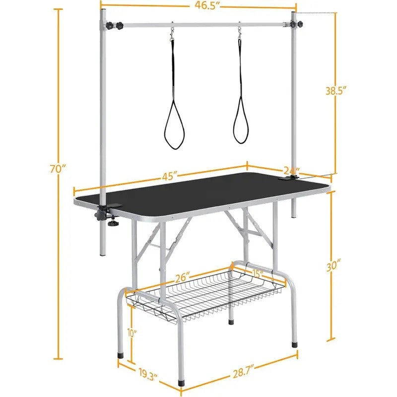 32in Foldable & Portable Pet Grooming Table for Home - Stainless Steel H-Shape Frame Height Adjustable Pet Beauty Table w/Arm/Noose/Mesh Tray