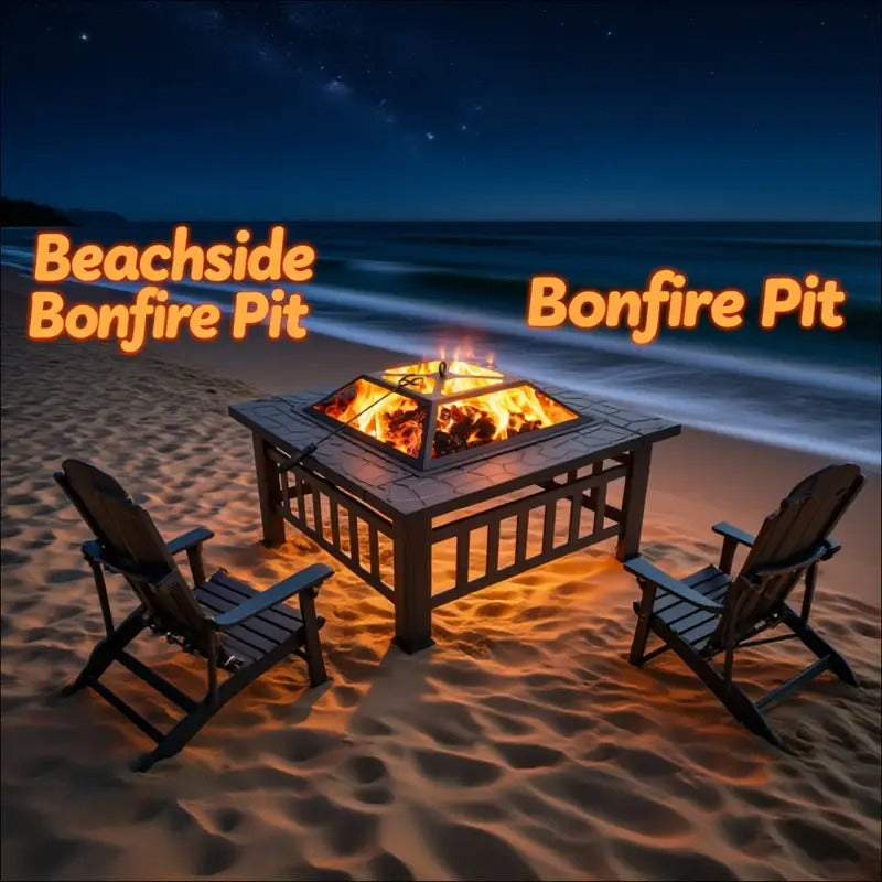 [Heavy-Duty Fire Pit] Heavy-Duty Outdoor Fire Pit with Grill Pan - Large Cooking Grate, Sturdy Metal Construction - for Backyard, Patio, Camping - Thanksgiving, Christmas, Fall Decorations - Assembly Required