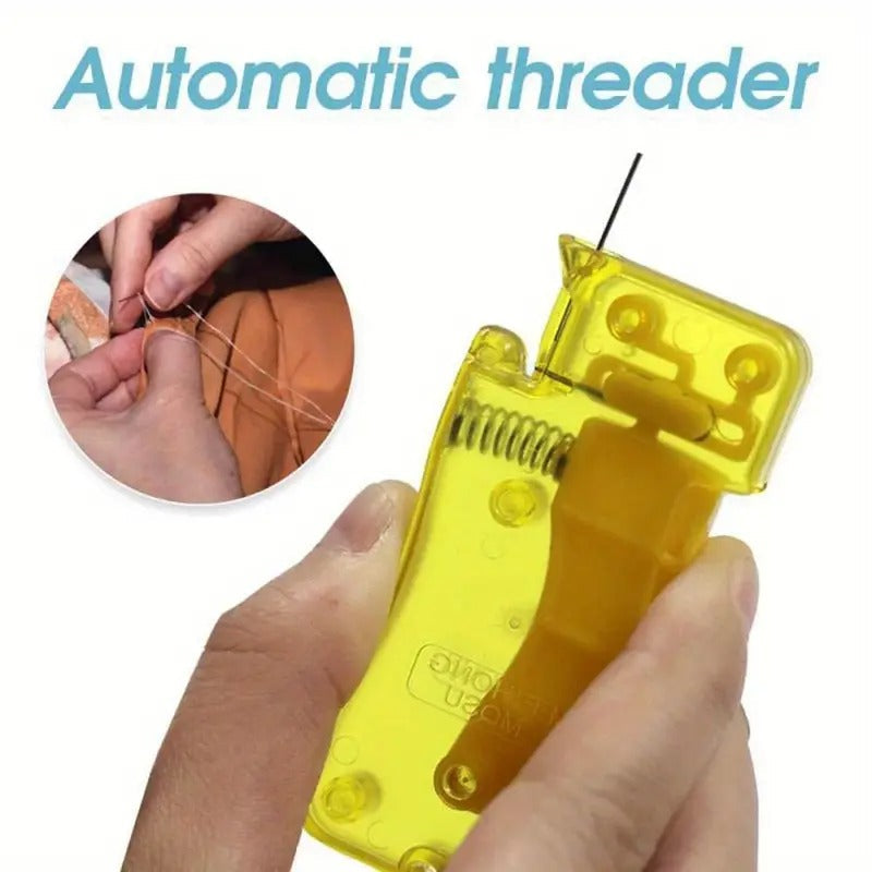 A handmade sewing needle threader, yellow automatic needle threader, DIY handmade sewing threader, featuring a bright yellow design and equipped with a spring