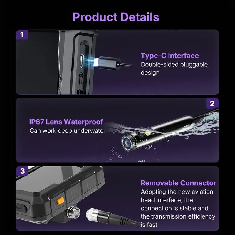 2-Way Dual Head 3D Endoscopic Camera with 1080P HD, 4.5" Lightweight Design, Dual Lens for Enhanced Precision & Safety, USB Rechargeable, Ideal for Medical & Industrial Use,