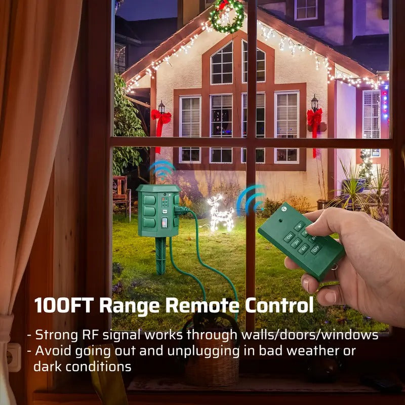 DEWENWILS Outdoor Power Stake Timer with Photocell Sensor, 6ft Extension Cord, 6 Grounded Outlets, Timer for Halloween, Christmas Decor Lights, Outdoor Lighting, Durable Construction, Sturdy Build, Home Decorators