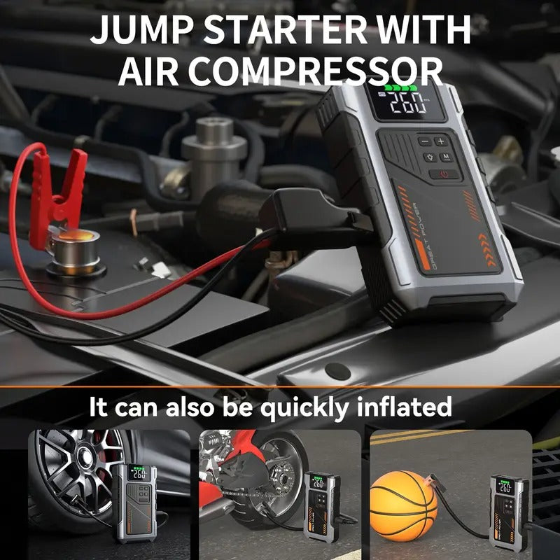 Jump Starter with Air Compressor, UltraSafe Car Battery Jump Starter, 12V Jump Starter Battery Pack, 4000A Battery Booster, Jump Box, Portable Charger And Jumper Cables For
