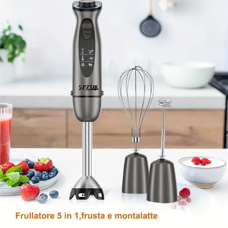 SPZTJK 5-in-1 Manual Blender with Powerful Motor, 12-Speed Rope Design, Stainless Steel & ABS Blades, Ice, Milk, Soup, and More - Gray, Kitchen Appliance, Versatile Blender, Modern Kitchenware, Durable Construction