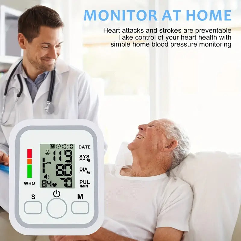Arm Blood Pressure Monitor For Adult, Blood Pressure Machine Easy To Operate, Large Backlit LCD Display, With Adjustable Cuff, 60S Fast Reading, Voice Broadcast, Hypertension Alert, 2×99 Sets Memory, Home And Travel Use, (Battery Not Included)