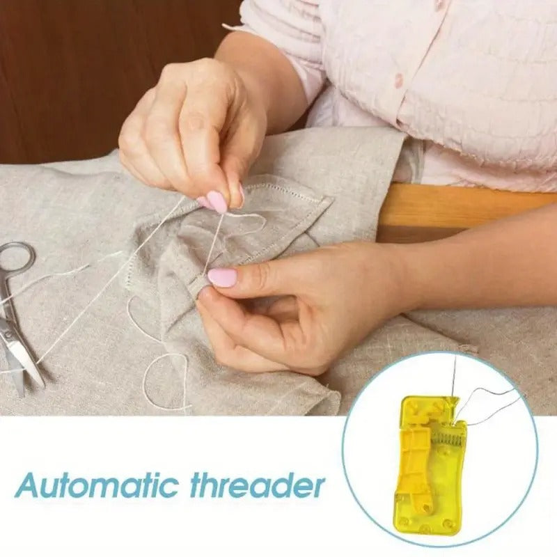 A handmade sewing needle threader, yellow automatic needle threader, DIY handmade sewing threader, featuring a bright yellow design and equipped with a spring