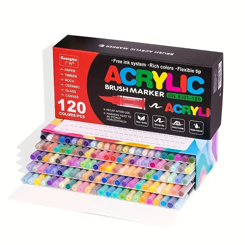 120pcs Acrylic Markers Set, Large Ink Flow, Uniform Color, Odorless, Smooth Writing, No Fading, Waterproof, Suitable for Rock, Wood, Plastic, Office, Painting, Art Supplies, DIY, Back to School