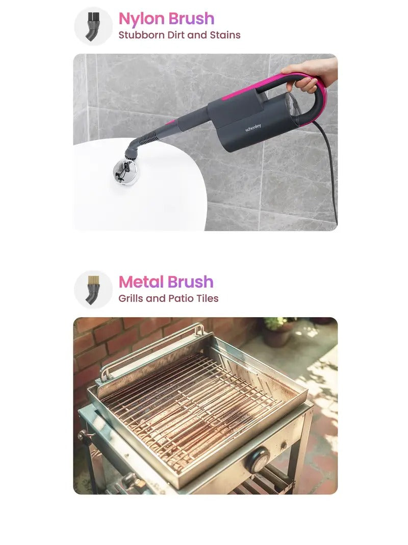 Schenley 7-in-1 Steam Mop Dual-Rod Design with Detachable Handheld Steamer for Walls, Grouts, Hard Floors, Tiles, includes Multi-purpose Accessories and Washable Microfiber Pads