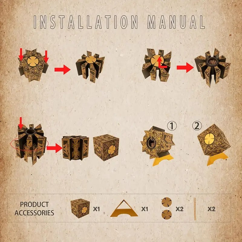 [Golden Aluminum Alloy Puzzle Box] Golden & Black Aluminum Alloy Advanced Skill Level Puzzle Box - Detachable Cube with Base, Mechanical Lament Configuration,