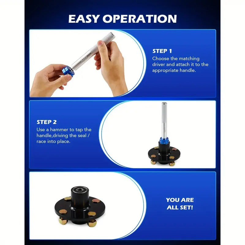 33pcs Professional Bearing Press Kit for Small Vehicles, Includes Metric & SAE Adapters, Seal Drivers, and 3 Knurled Handles for Bearing Race Installation, Without Battery