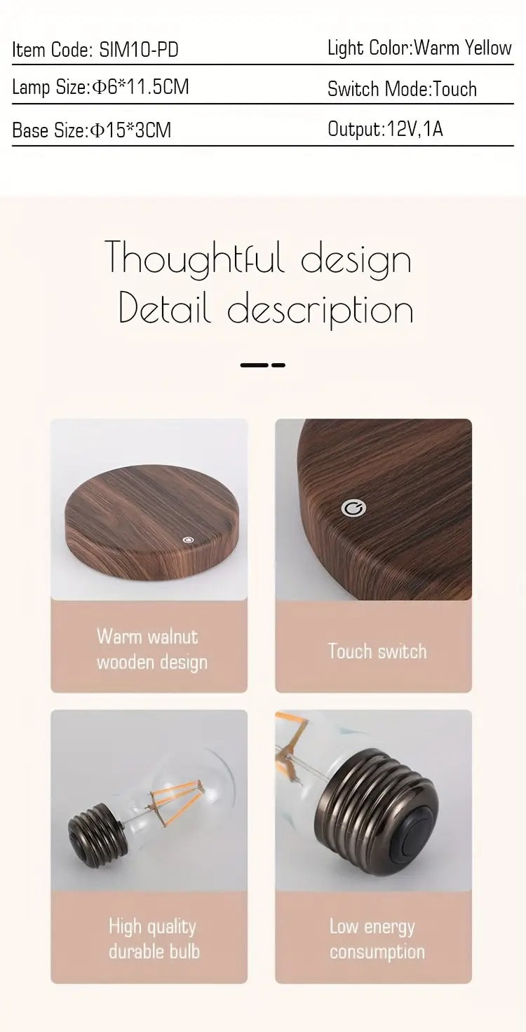 Magnetic Levitation Light Bulb - Warm Yellow LED, Touch Control, Unique Gift for Living Room, Bedroom, Office | Best Christmas Decoration