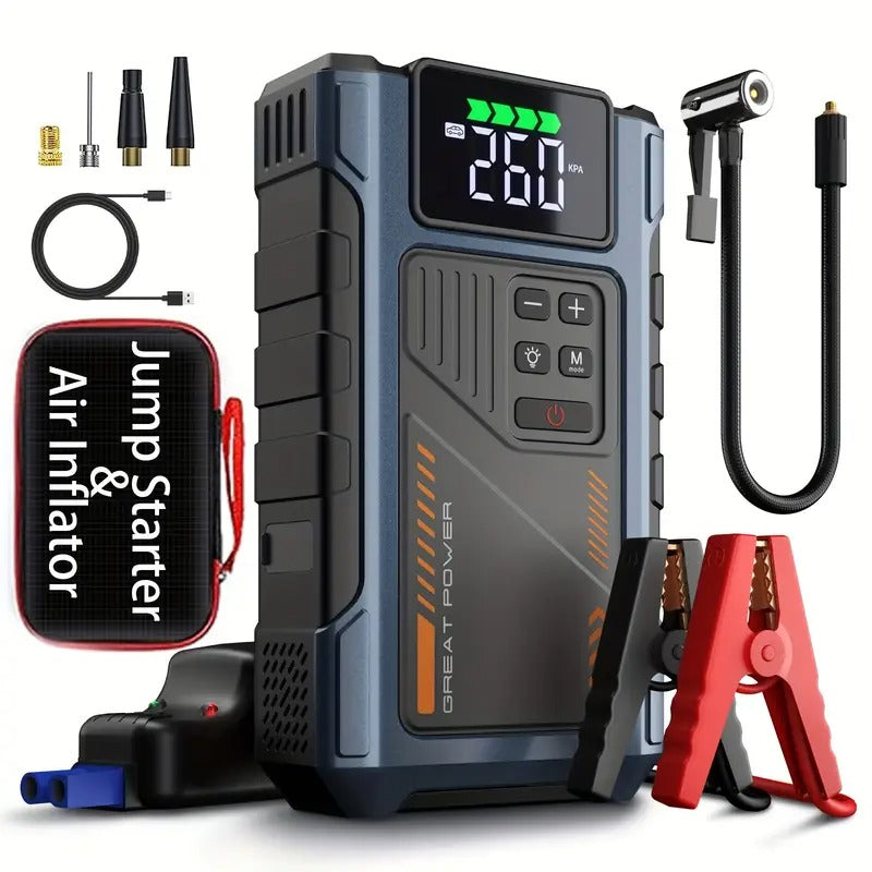 Jump Starter with Air Compressor, UltraSafe Car Battery Jump Starter, 12V Jump Starter Battery Pack, 4000A Battery Booster, Jump Box, Portable Charger And Jumper Cables For