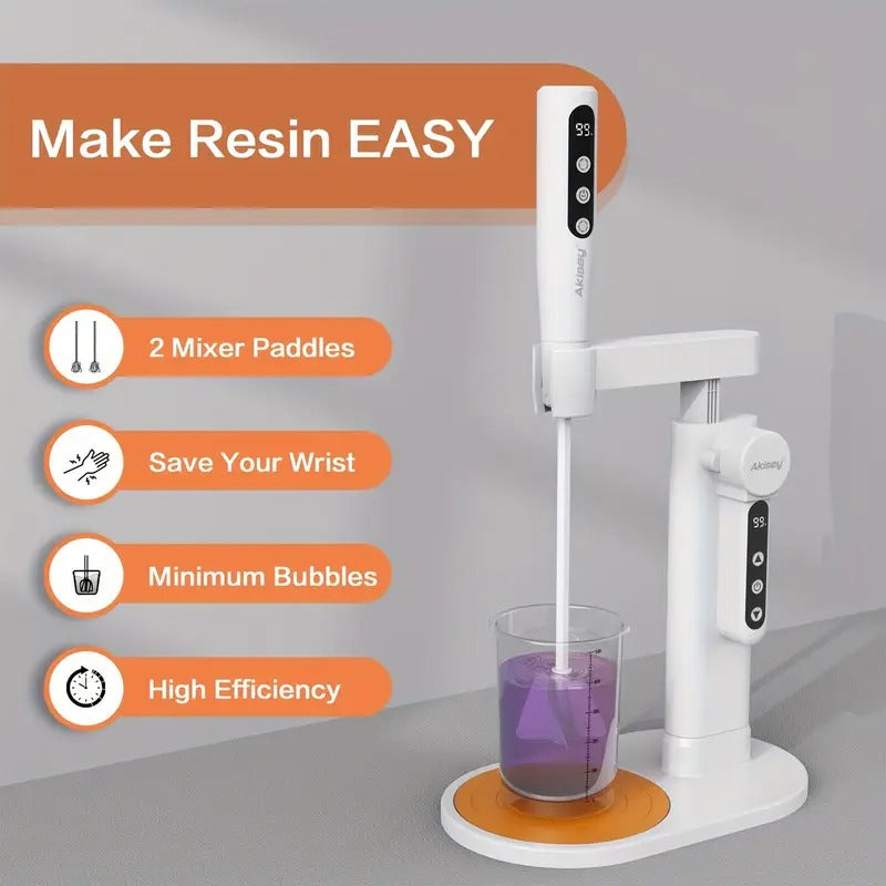 [Automatic Resin Mixer] 5 Speed Hands-Free Automatic Resin Mixer | High Efficiency Epoxy Blender for DIY Crafts, Jewelry Making, and Resin Art Projects - Minimize Bubbles, Rechargeable Battery/USB Powered, White & Orange Design