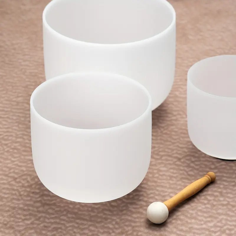 ZENFREQ 7-11 Inch Quartz Crystal Singing Bowls Set of 3 Pure White for Meditation Yoga with Case and Mallet