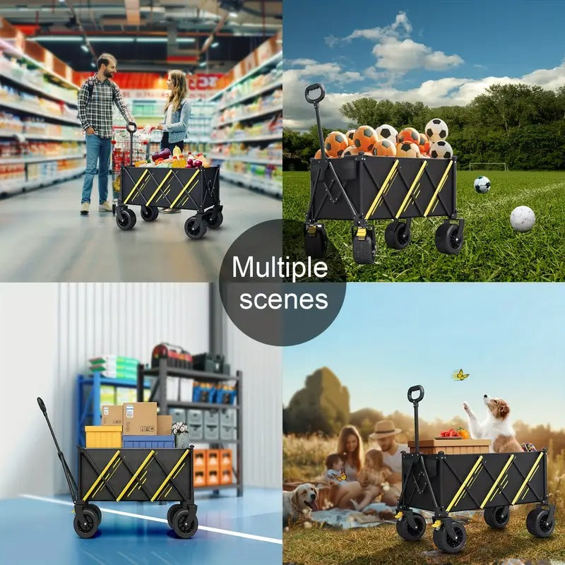 1pc Foldable Trolley Pet Transporter Beach Trolley, 550lb Heavy Duty Multi-purpose Garden Trolley with 360°All-terrain Wheels,