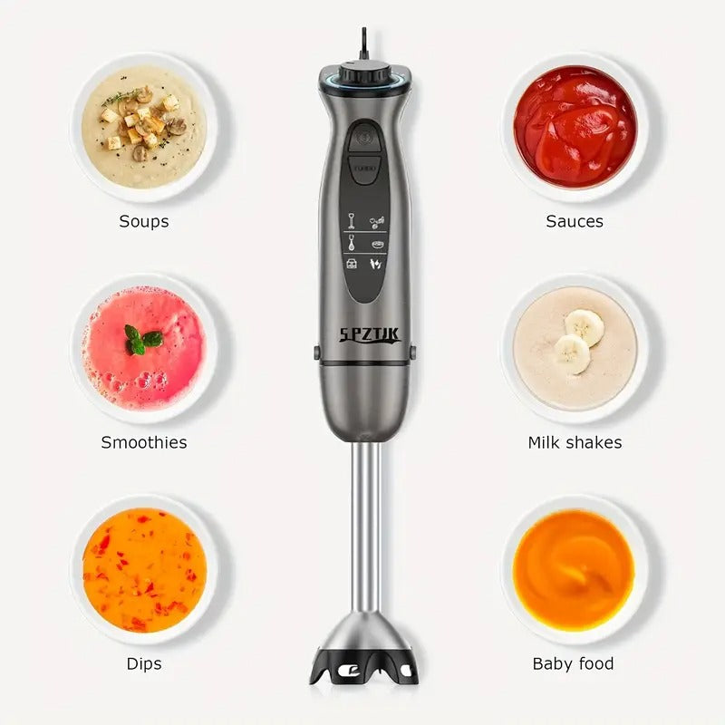 SPZTJK 5-in-1 Manual Blender with Powerful Motor, 12-Speed Rope Design, Stainless Steel & ABS Blades, Ice, Milk, Soup, and More - Gray, Kitchen Appliance, Versatile Blender, Modern Kitchenware, Durable Construction