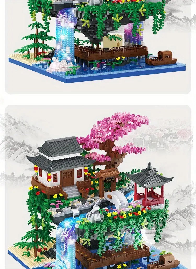 3320pcs Micro Building Blocks Set Chinese Architecture of Peach Blossom, Cherry Blossom Bonsai Tree Building Set, Collectible Models of Classical Famous