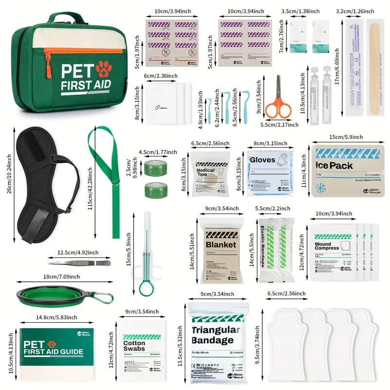 RHINO RESCUE Pet First Aid Kit, Emergency Supplies For Dogs & Cats, Safety Essentials Pack, Disposable Booties For Home, Hiking, Traveling & Camping, FSA HSA Eligible