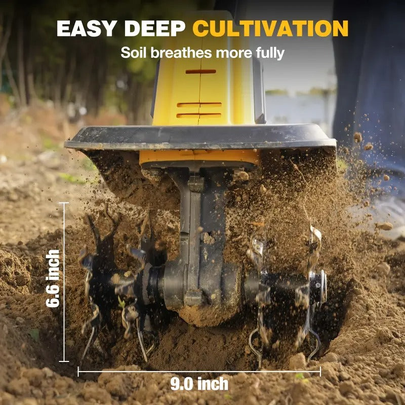[20V Cordless Tiller Cultivator] 20V Cordless Tiller Cultivator with 2 * 2.0Ah Batteries & Charger | 360RPM Electric Garden Tiller, 9In Tilling Width, 6.6In Depth | For Lawn, Gardening, Soil Cultivation