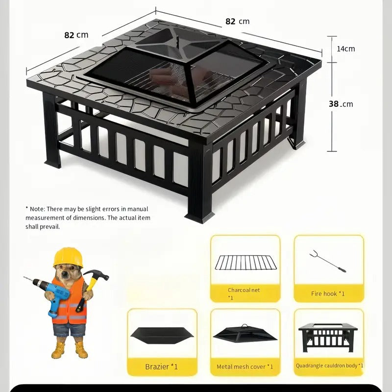 [Heavy-Duty Fire Pit] Heavy-Duty Outdoor Fire Pit with Grill Pan - Large Cooking Grate, Sturdy Metal Construction - for Backyard, Patio, Camping - Thanksgiving, Christmas, Fall Decorations - Assembly Required
