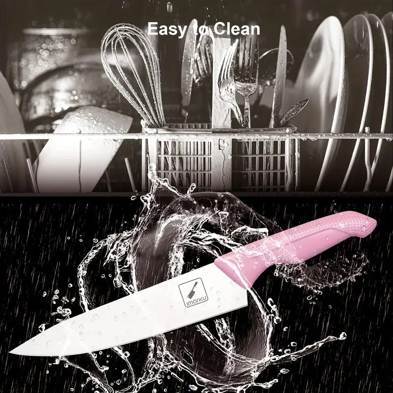 Marku Knife Set with Block, Sharp Knife Set with Sharpener, Japanese Stainless Steel Kitchen Knife Set with Non-Slip Ergonomic Handle, Dishwasher Safe, Best Holiday Gifts, 14pcs P I N K, Cute I Marku Knife Set