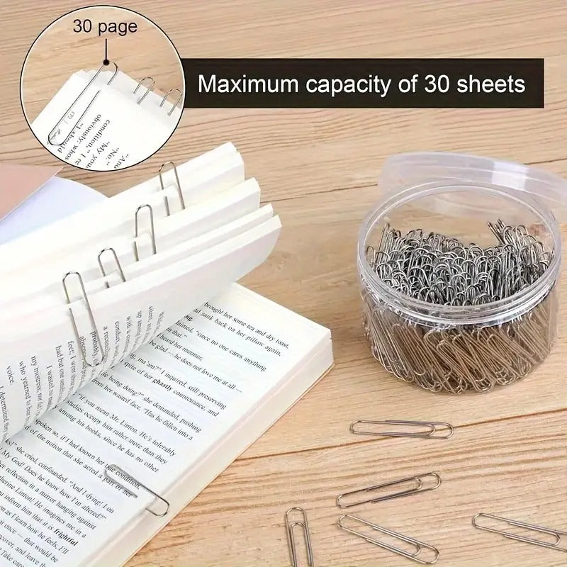 Stainless Steel Paper Clips with Organiser - Durable, rust-resistant bookmarks and file organisers for home, school and office - Stylish storage essentials, paper clips, school