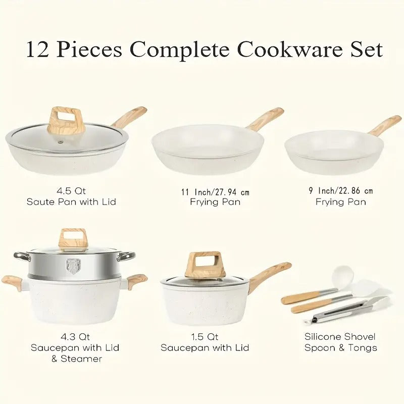 12/5 POTS And Pans Set, Non-stick Cookware Set, Induction Cookware Non-stick Granite Cooking Set, Including Frying Pan, Pan, Steamer, Silicone Spatula And Tongs, Father'S Day Gifts