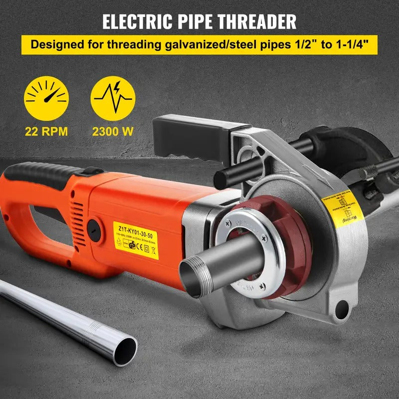VEVOR Electric Pipe Threader, 2300W Pipe Threading Machine with 4 Dies 1/2" ~1-1/4" / 2", 110V Hand-held Pipe Threader Machine with Copper Motor, Portable Electric Pipe Threading Kit with Carrying Case