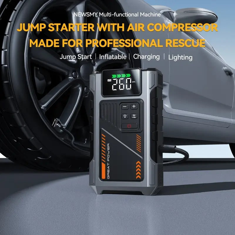 Jump Starter with Air Compressor, UltraSafe Car Battery Jump Starter, 12V Jump Starter Battery Pack, 4000A Battery Booster, Jump Box, Portable Charger And Jumper Cables For