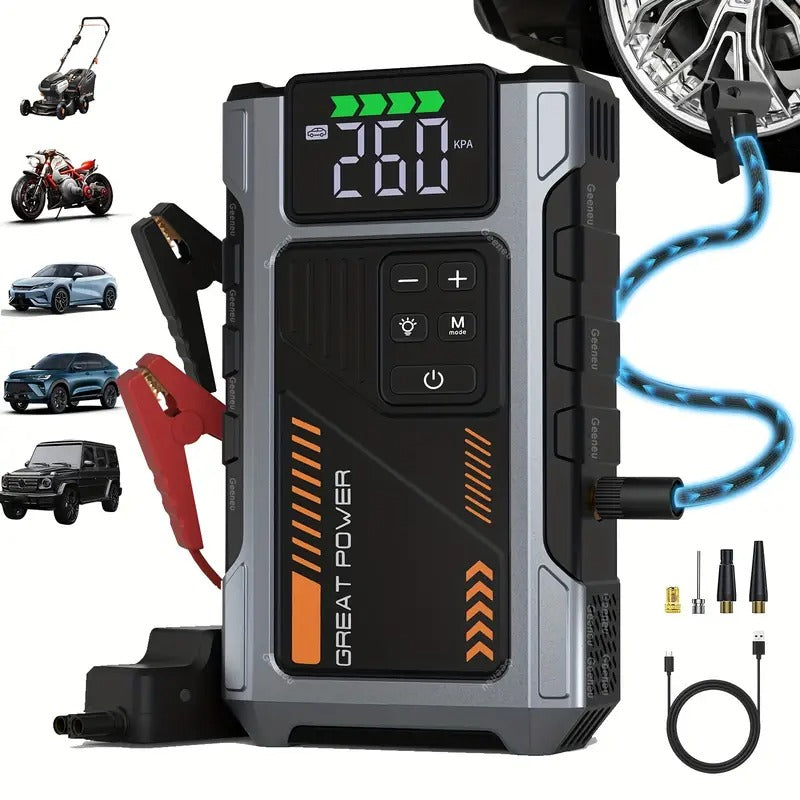 Jump Starter with Air Compressor, UltraSafe Car Battery Jump Starter, 12V Jump Starter Battery Pack, 4000A Battery Booster, Jump Box, Portable Charger And Jumper Cables For