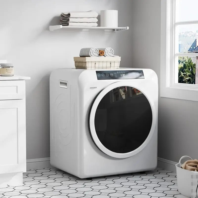 MEFEIR Compact Clothes Dryer - 3.5 Cu.Ft Portable Laundry w/ LCD Touch Controls, Stainless Steel Drum, 13.2Lb Capacity for Apartments & Dorms, 110V Classic White w/ Wheels