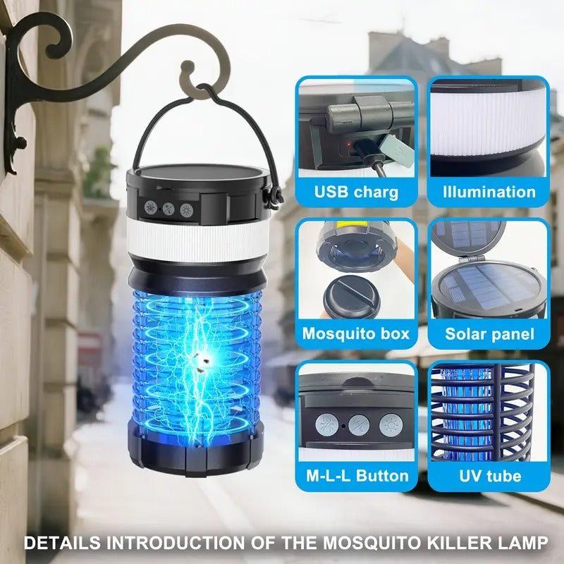 Auto-Sensor Solar Insect Killer - 4000mAh Portable Bug Zapper Light with LED, USB Rechargeable, Indoor/Outdoor Use, ABS Material, Solar-Powered Insect Repellent for Home & Garden