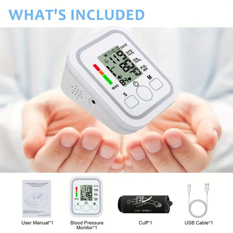 Arm Blood Pressure Monitor For Adult, Blood Pressure Machine Easy To Operate, Large Backlit LCD Display, With Adjustable Cuff, 60S Fast Reading, Voice Broadcast, Hypertension Alert, 2×99 Sets Memory, Home And Travel Use, (Battery Not Included)
