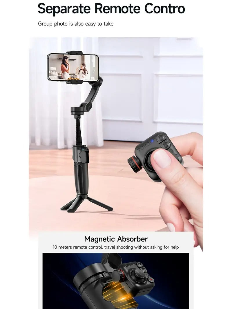 Gimbal Stabilizer For IPhone Built-in Extension Rod 3-Axis Foldable Phone Gimbal For IPhone 16/15 Pro Max, Detachable Remote, 6H Battery For Travel Vlogging