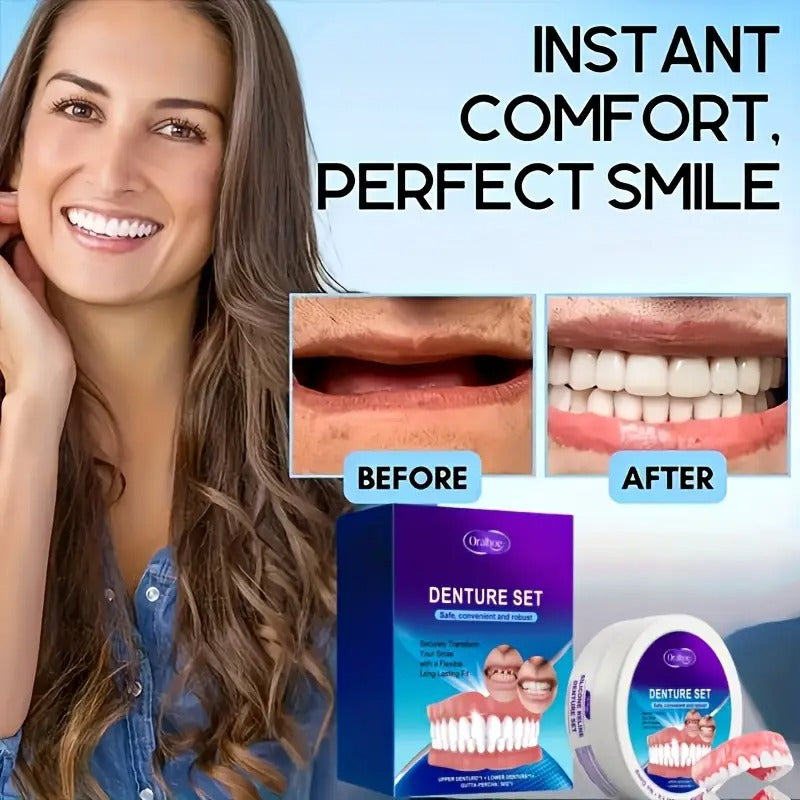 Adjustable Denture Set, Upper And Lower Natural-looking Dentures, White Veneers, Comfortable And Realistic, Easy to Install, Suitable for All Tooth Shapes, Boosting Confidence