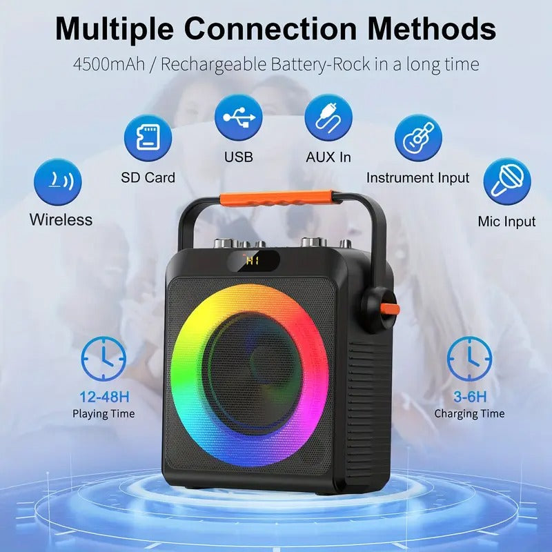 [Wireless Karaoke Speaker] Wireless Karaoke Speaker T19-T - 2 Microphones, Karaoke Machine for Adult, Home Speaker Karaoke System with RGB Light, Live Streaming Function