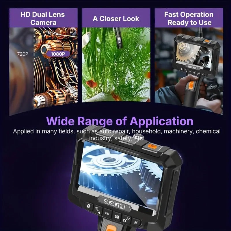 2-Way Dual Head 3D Endoscopic Camera with 1080P HD, 4.5" Lightweight Design, Dual Lens for Enhanced Precision & Safety, USB Rechargeable, Ideal for Medical & Industrial Use,