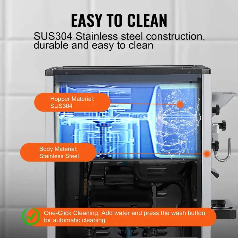 VEVOR Commercial Ice Cream Machine, 18 L/H Yield, 1780W/2400W Single Flavor Hard Serve Ice Cream Maker with Wheels, 6L Stainless Steel Cylinder, LED Panel Auto Clean Pre-cooling, for Restaurant Snack Bars