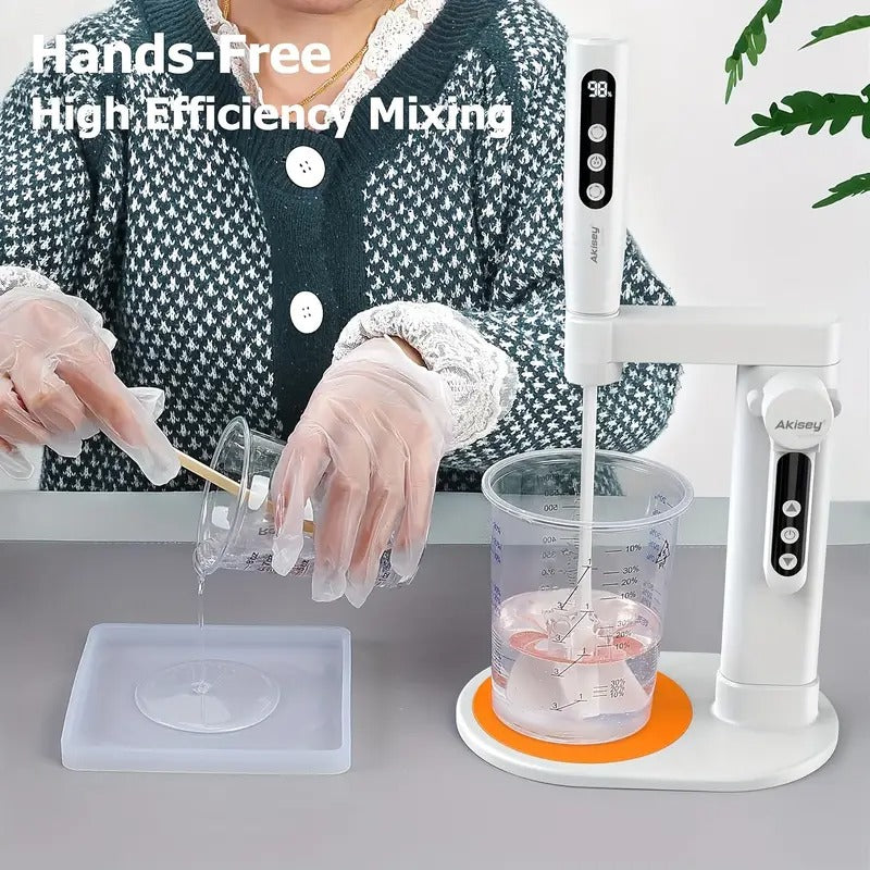 [Automatic Resin Mixer] 5 Speed Hands-Free Automatic Resin Mixer | High Efficiency Epoxy Blender for DIY Crafts, Jewelry Making, and Resin Art Projects - Minimize Bubbles, Rechargeable Battery/USB Powered, White & Orange Design