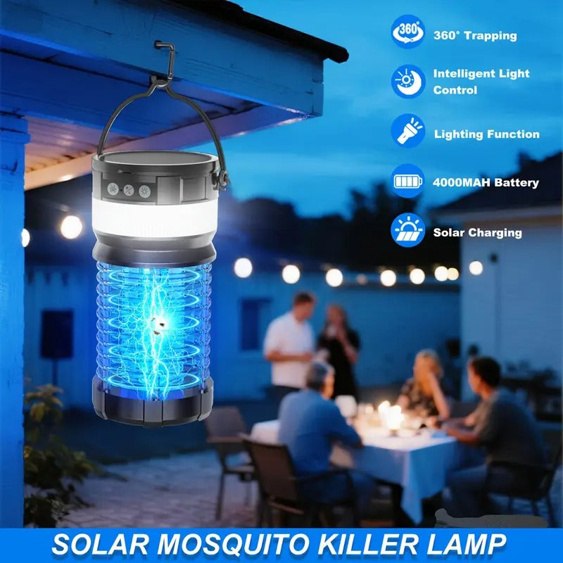 Auto-Sensor Solar Insect Killer - 4000mAh Portable Bug Zapper Light with LED, USB Rechargeable, Indoor/Outdoor Use, ABS Material, Solar-Powered Insect Repellent for Home & Garden
