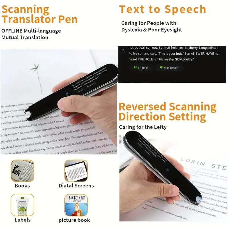 [Wireless OCR Pen] Rechargeable Wireless OCR Pen Scanner with LCD Display | Text-to-Speech Device, Dyslexia-Friendly Reader for Students & Adults, Portable Scanner, Durable Construction, Black Digital Pen for Easy