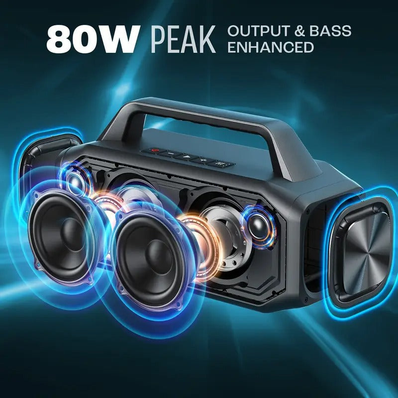 W-KING 80W Outdoor Wireless Speaker, Stereo Deep Bass Portable Subwoofer, Loud Clear Sound, Hands-free Function, Drop Resistance, Dual Stereo Pairing