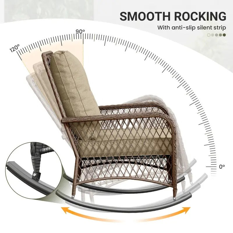 3pcs Patio Set Rocking, Rattan Outdoor Rocking Patio Bistro Set With 2 Rockers And 1 Side Table With 4'Thick Cushions For Backyard, Porch, Balcony, Poolside, And 1piece Of Chair Can Choose