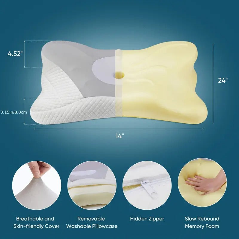 Comfortable Ergonomic Cervical Neck Pillow, Memory Foam Orthopedic Contour Neck Pillows for Side Back Stomach Sleeper with Cooling Pillowcase